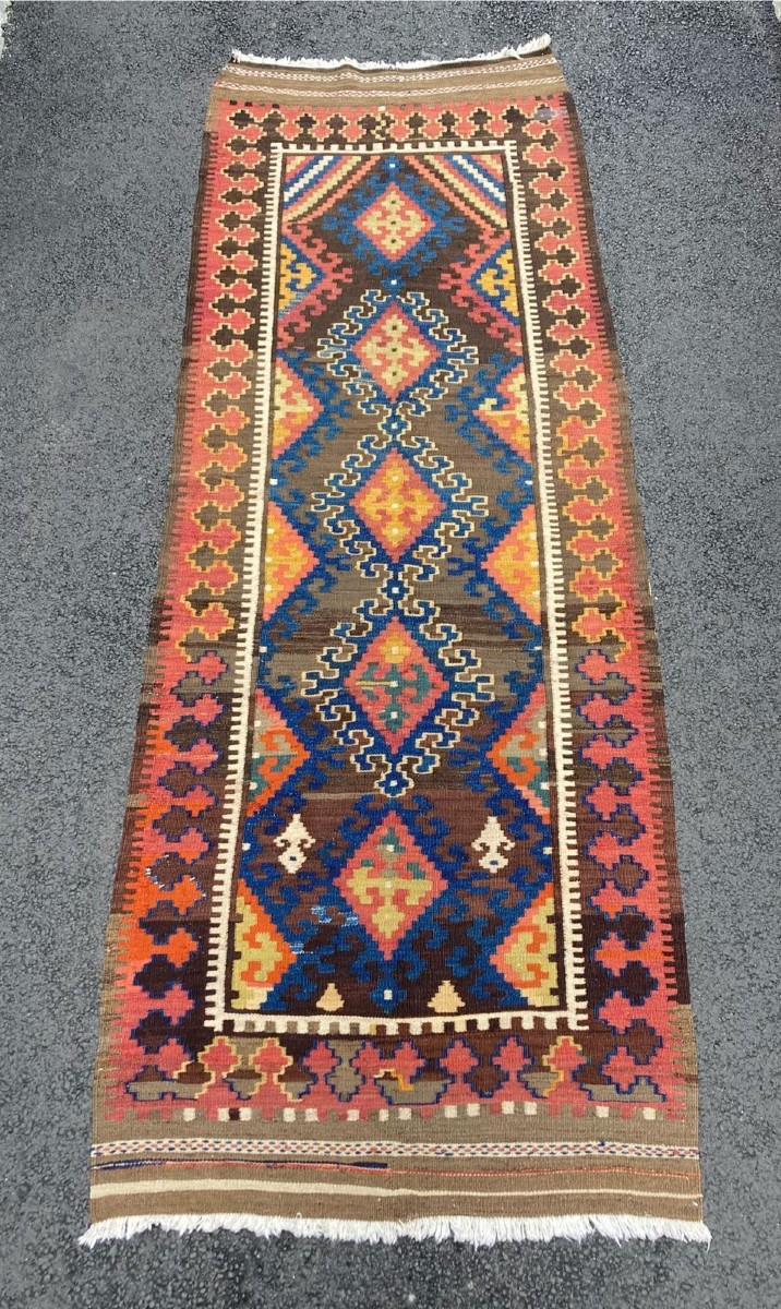 Kilim Veramin - Qashqai. Persian. Circa 1900/1920.. 360 X 120 Cm Cm