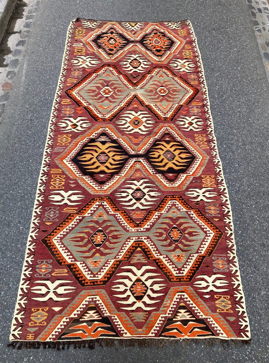 Anatolian Kilim Mut. Circa 1930. 337 X 150 Cm