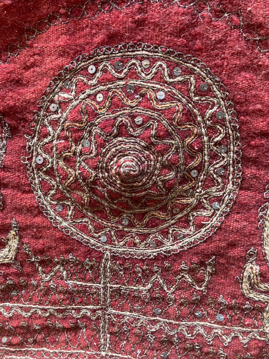 Étoffe couvre coffre ancien. Pakistan. Circa 1880. 106 x 106 cm-photo-3