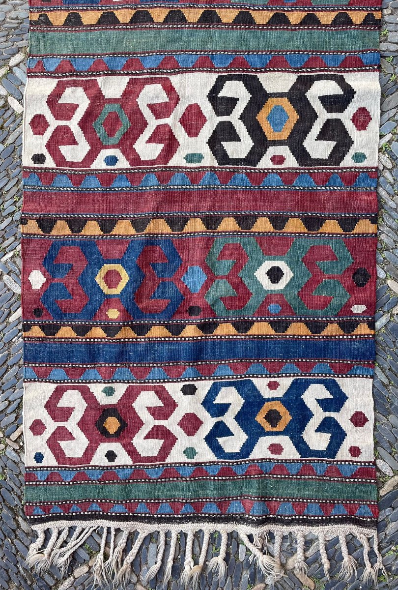 Kilim Caucase. Type Kazakh. Circa 1900. 270 x 107 cm-photo-2
