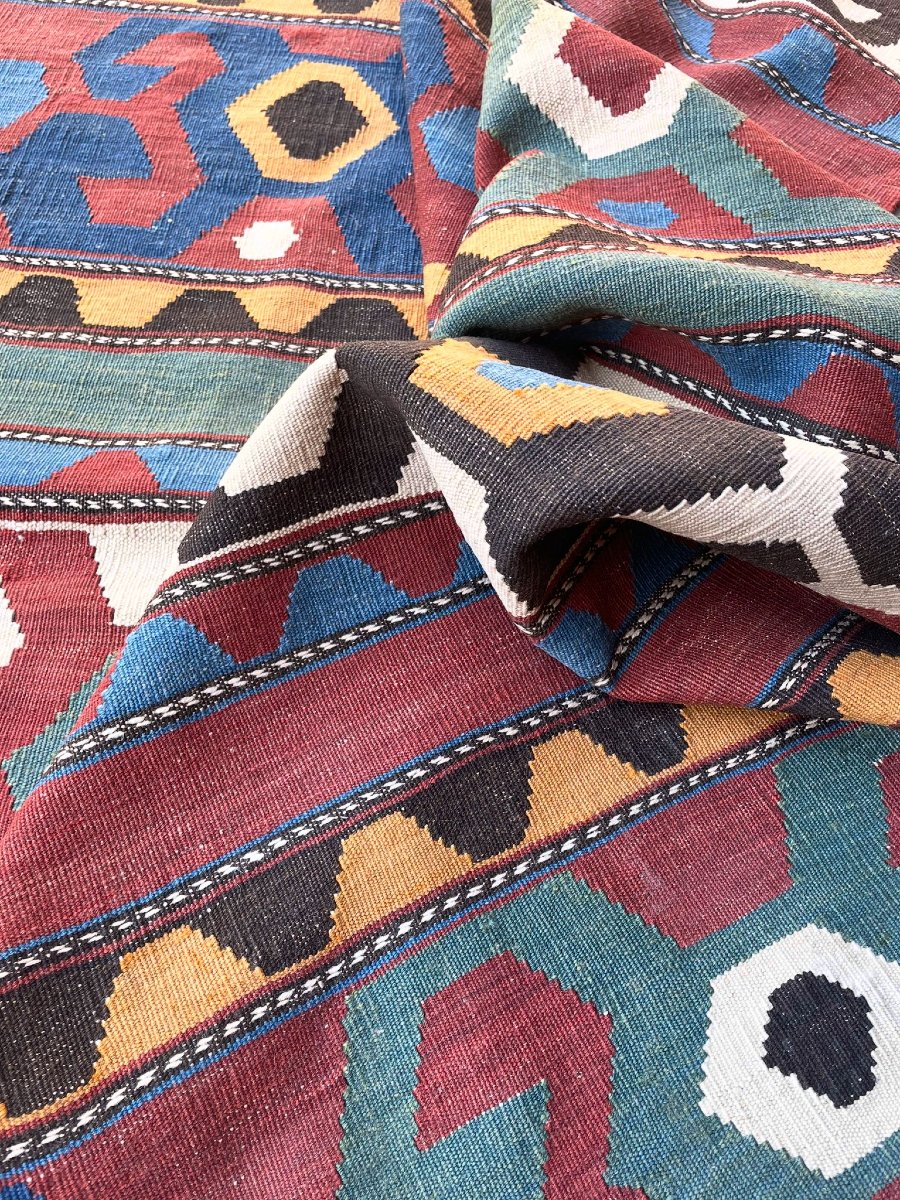 Kilim Caucase. Type Kazakh. Circa 1900. 270 x 107 cm-photo-4