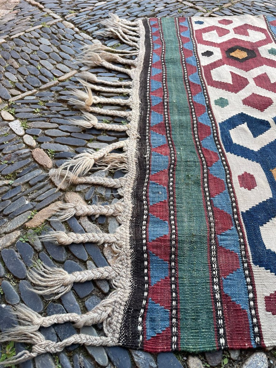 Kilim Caucase. Type Kazakh. Circa 1900. 270 x 107 cm-photo-3