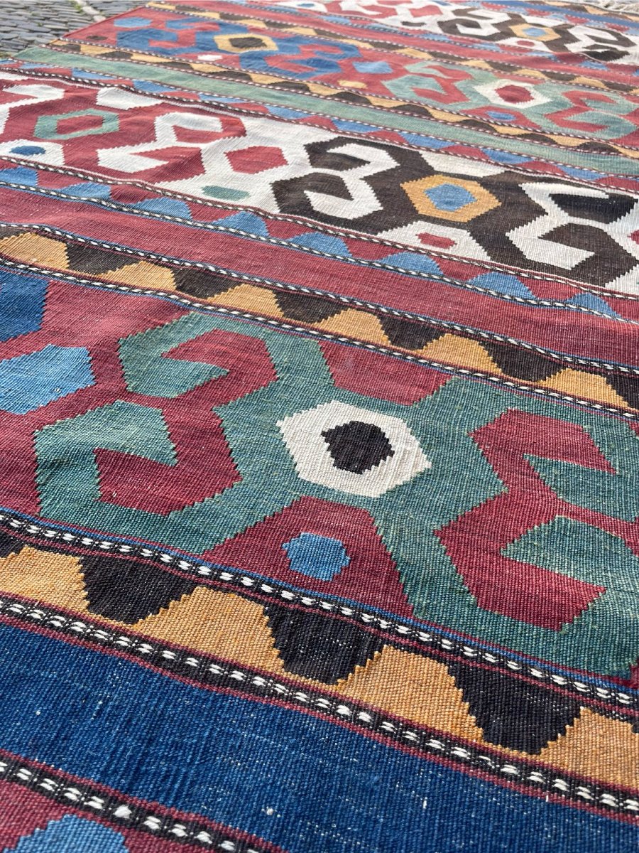 Kilim Caucase. Type Kazakh. Circa 1900. 270 x 107 cm-photo-4