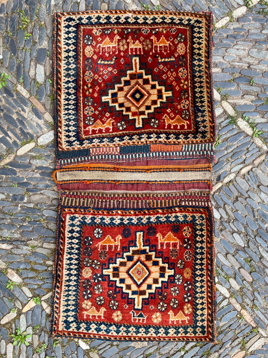 Khorjin. Double sacoche. Qashqai. Perse. Circa 1900. 110 x 52 cm