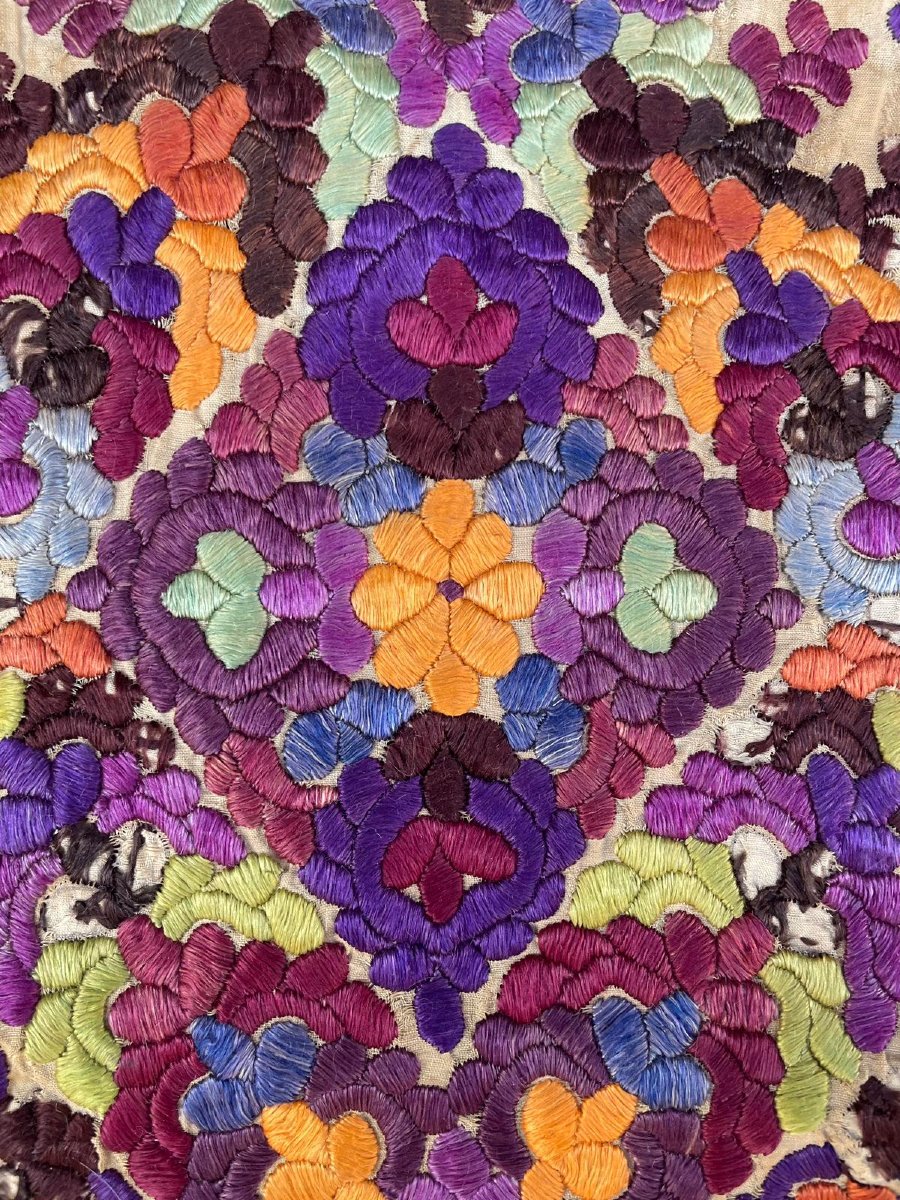 Silk Embroidery. Khamiya. Rabat. Morocco. Circa 1900. 55 X 42 Cm-photo-4