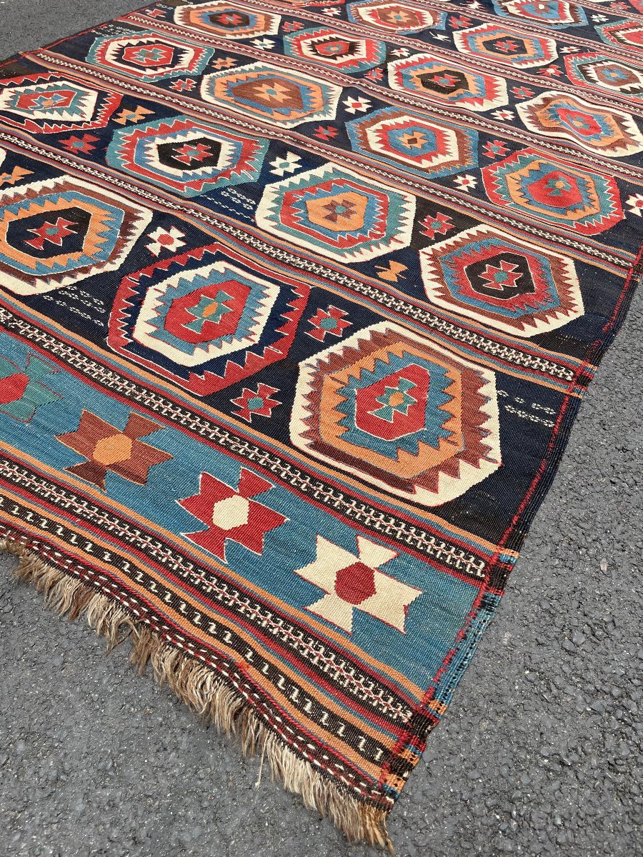 Kilim Qashqai - Perse. Circa 1900. 300 x 150 cm-photo-2