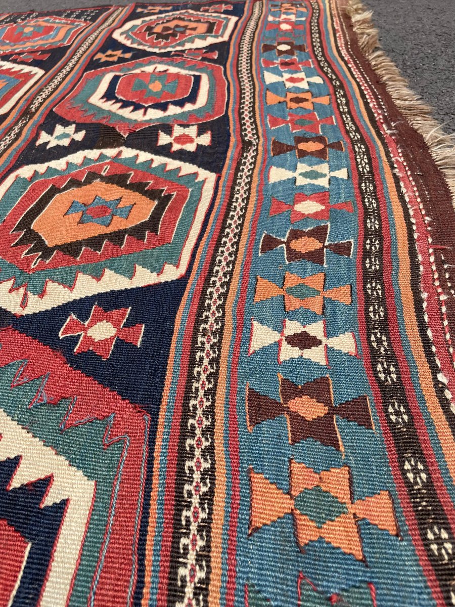 Kilim Qashqai - Perse. Circa 1900. 300 x 150 cm-photo-3