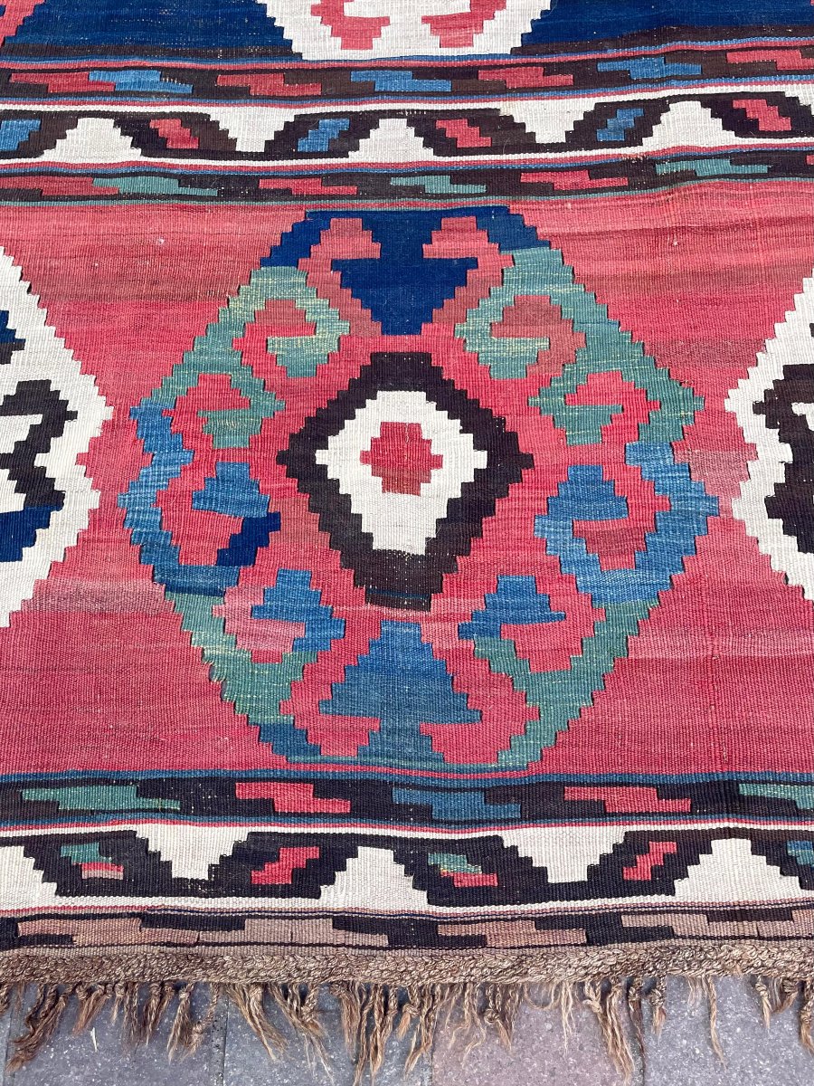Caucasian Kilim. Kazakh Motifs. Circa 1880. 255 X 225 Cm-photo-3