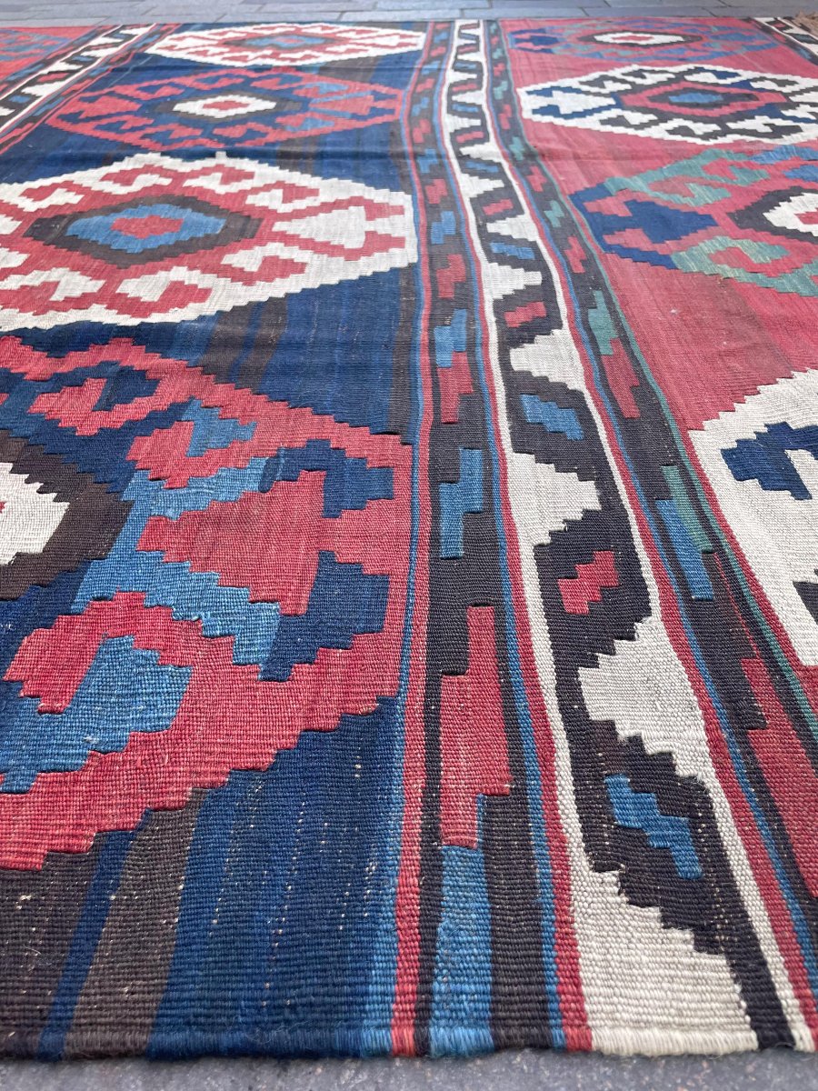 Caucasian Kilim. Kazakh Motifs. Circa 1880. 255 X 225 Cm-photo-7