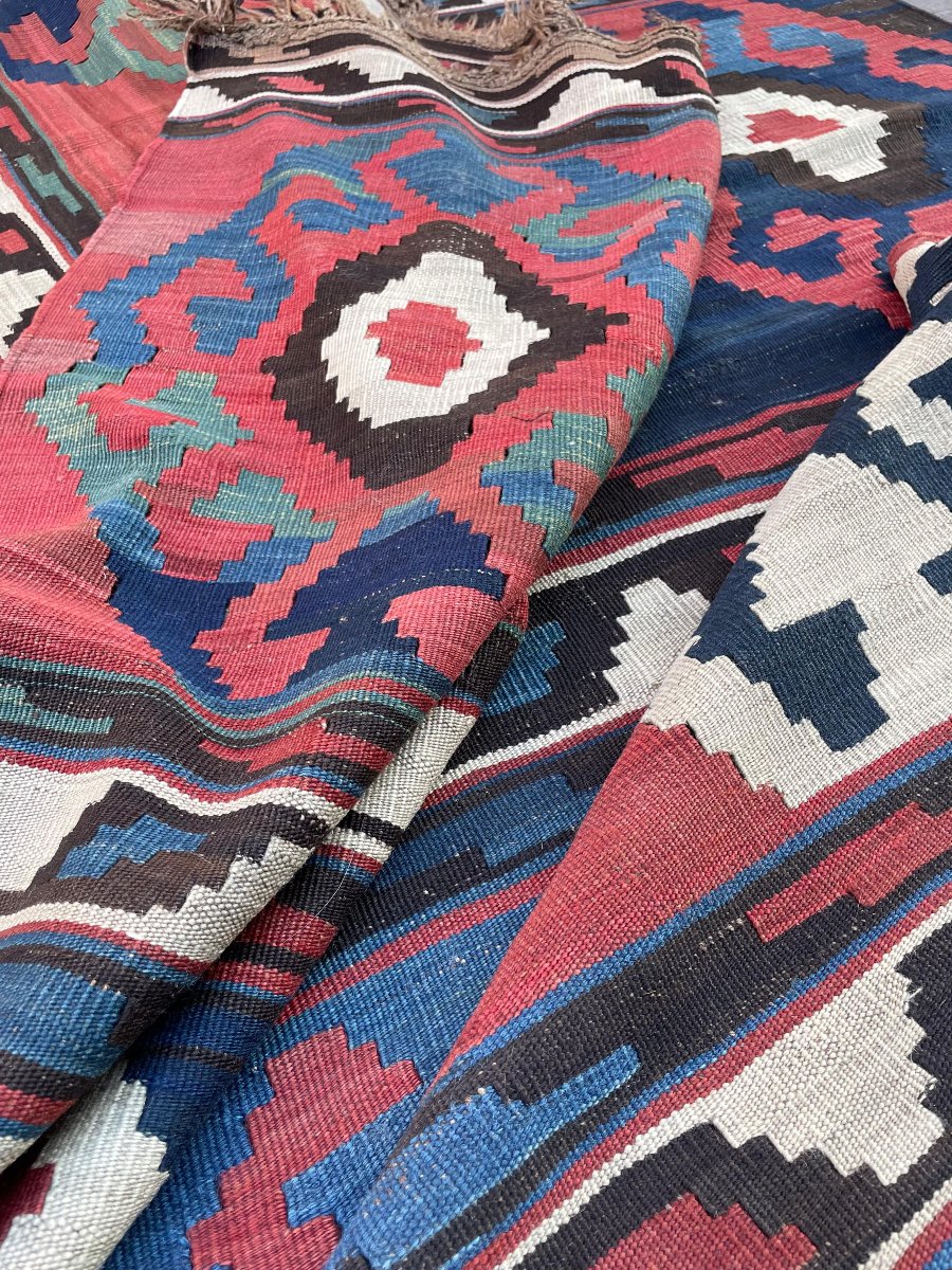 Caucasian Kilim. Kazakh Motifs. Circa 1880. 255 X 225 Cm-photo-8