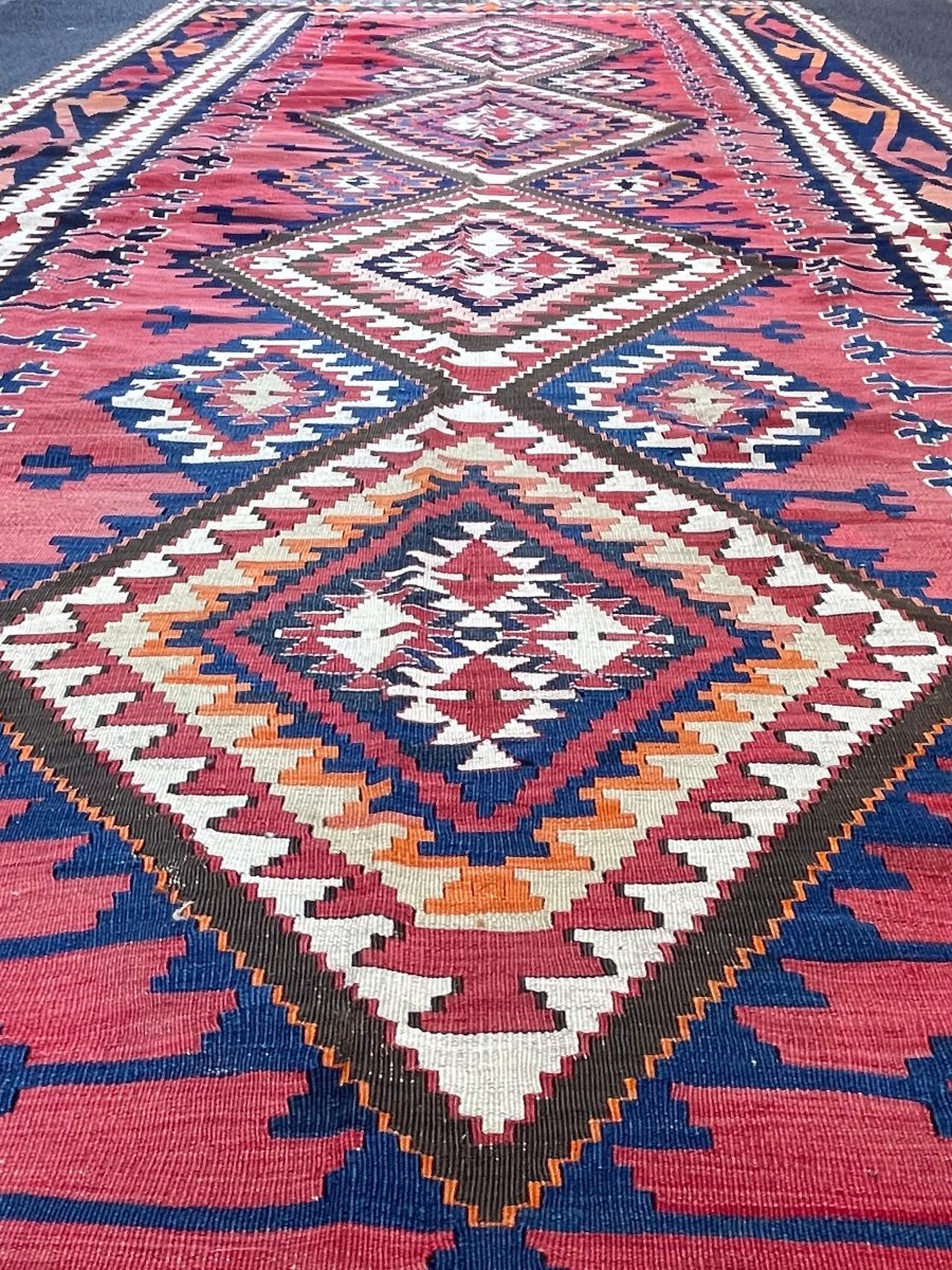 Kilim Kuba. Azerbaïdjan. Caucase. Circa 1880 . 405 x 168 cm-photo-4