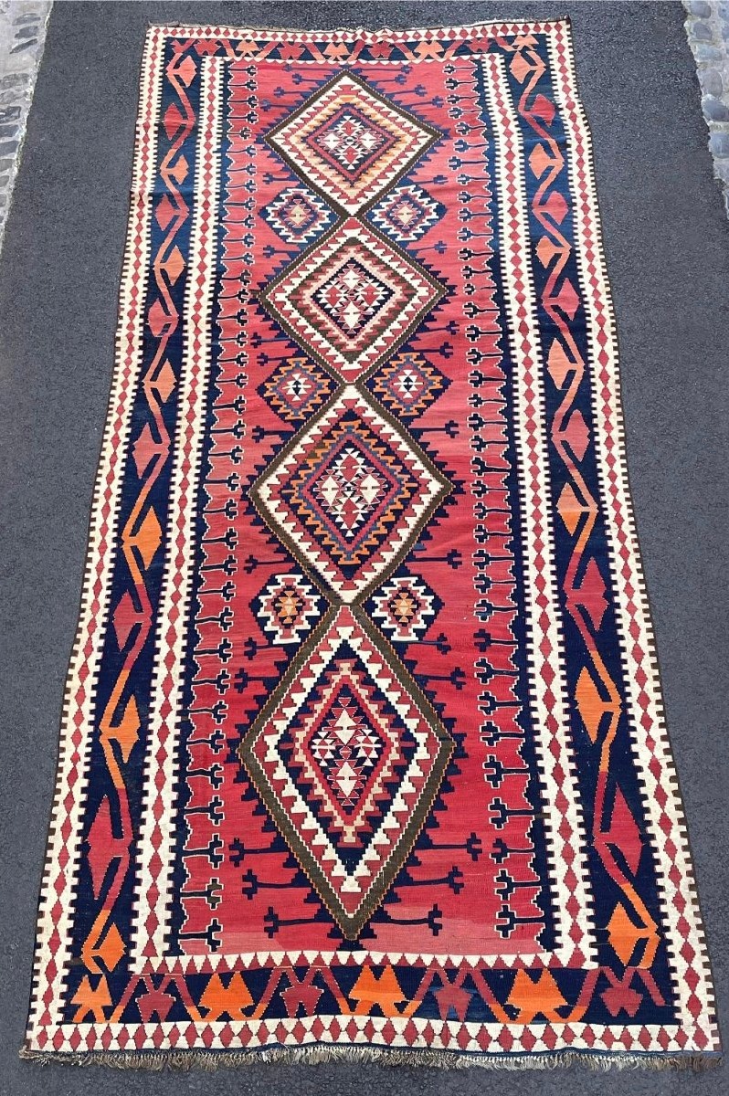 Kilim Kuba. Azerbaïdjan. Caucase. Circa 1880 . 405 x 168 cm