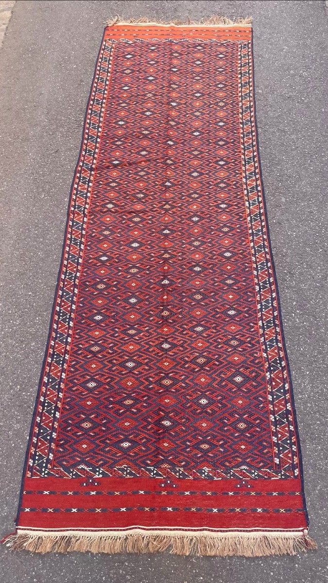 Kilim Turkmène / Yomud. Début 20 ième. 355 x 108 cm-photo-5