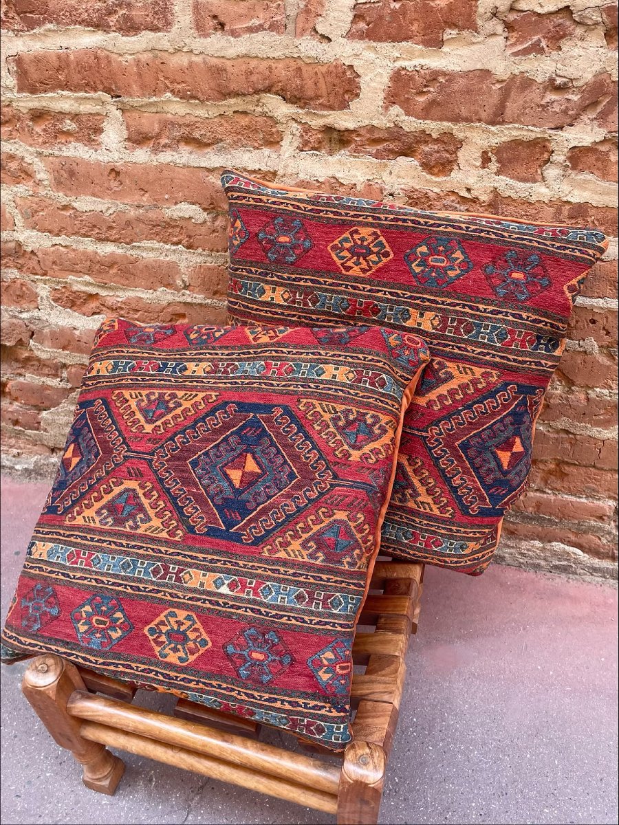 Paire de coussins Maffrash Shahsaven 19 ième. 40 x 40 cm-photo-4
