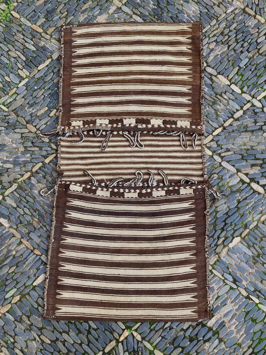 Pair Of Anatolian Shoulder Bags. Natural Wool. Mid-20th Century. 150 X 75 Cm