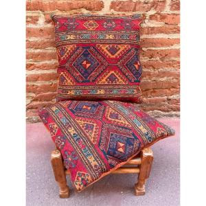 Pair Of 19th-century Maffrash Shahsaven Cushions. 40 X 40 Cm