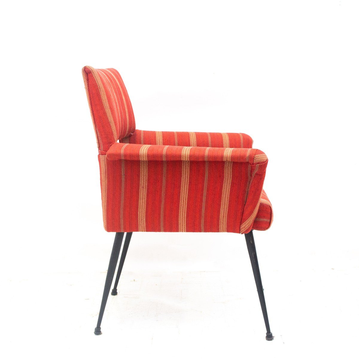 Set Of Six Armchairs With Original Red Upholstery, 1950s -photo-3