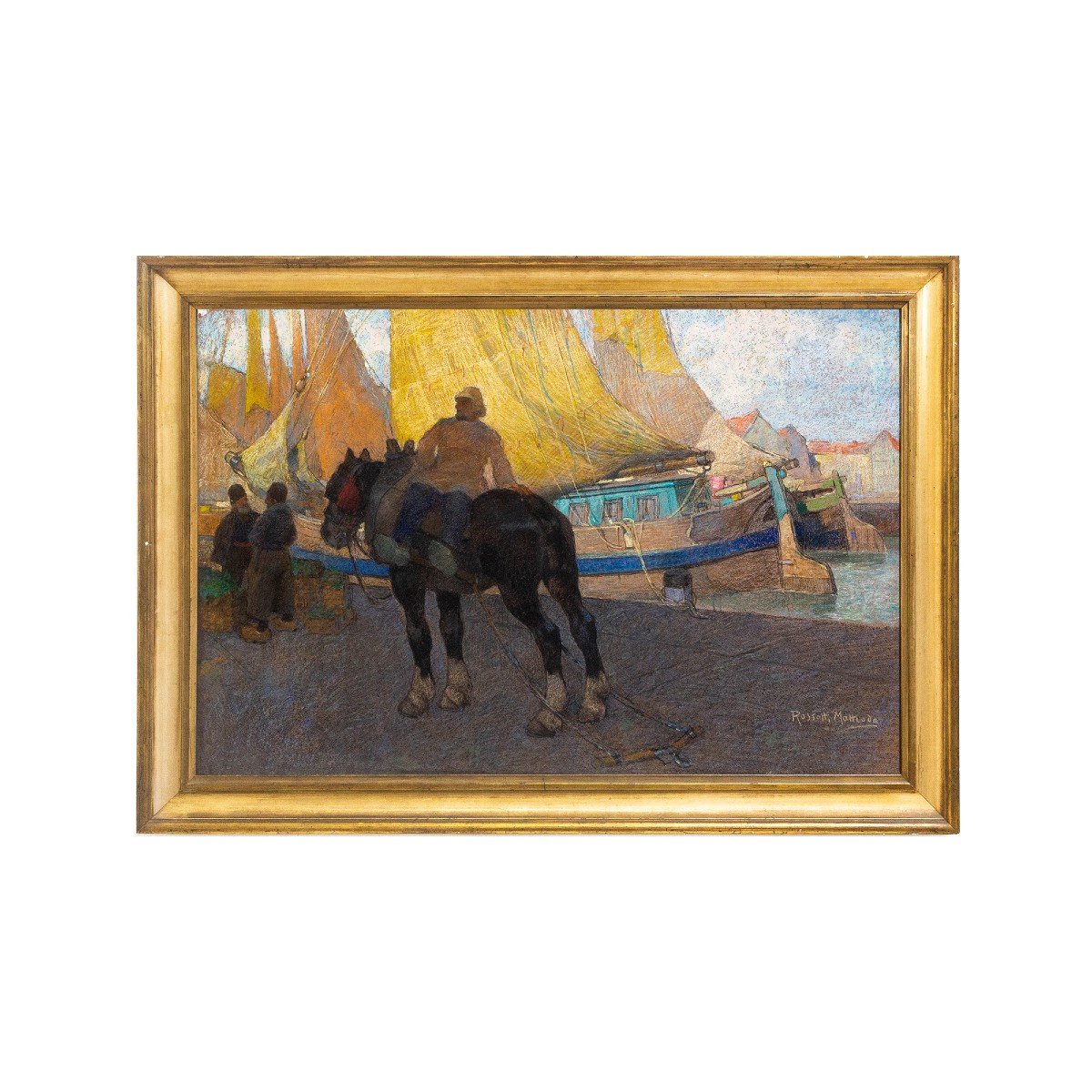 Pastel On Paper, By A. Matteoda Rossotti "boats On The Canal," Signed, Late 19th Century-photo-2