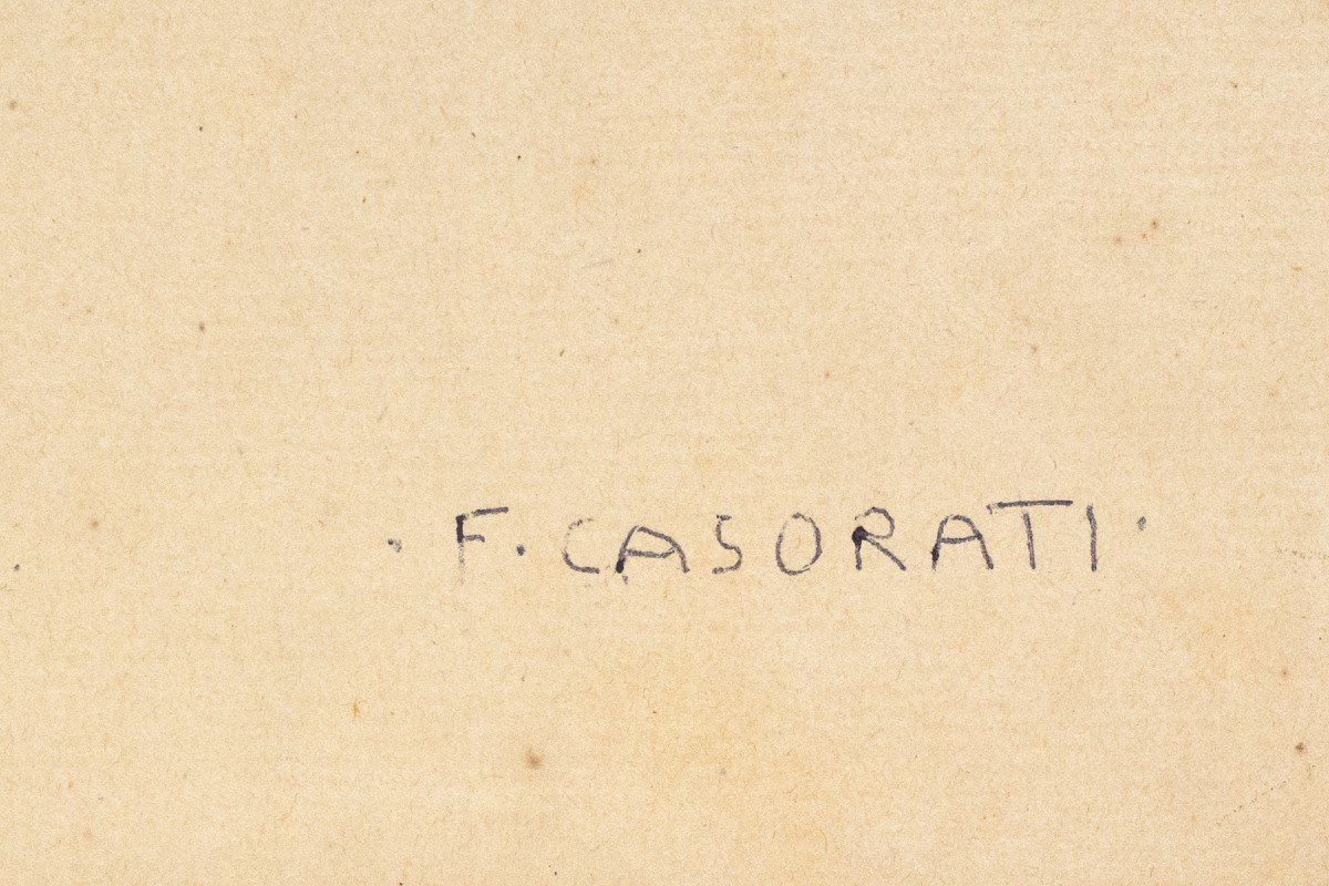Dessin au fusain sur papier, "Trois sœurs", par Felice Casorati, signé, 1946-photo-2