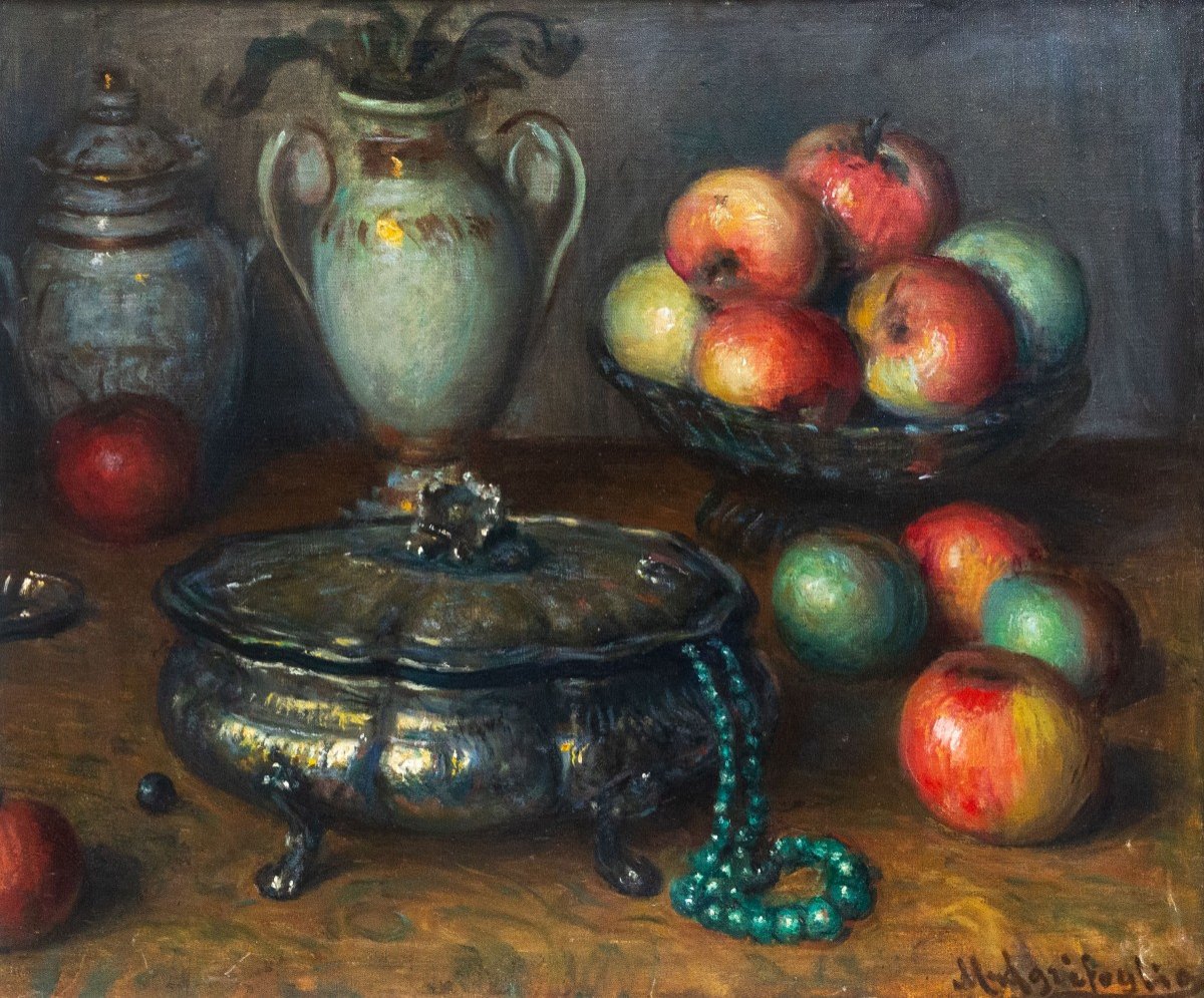 Oil On Canvas, "still Life," By Mario Agrifoglio, Signed, 1930s/40s