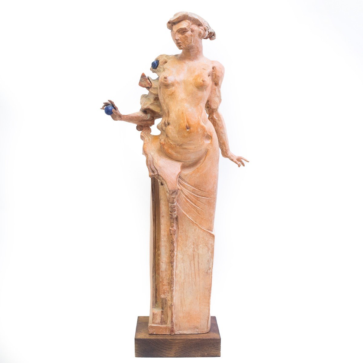 Terracotta And Polychrome Stone Sculpture, By Claudio Nicoli, "sibyl," 1999