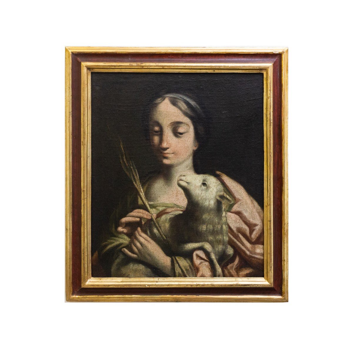 Oil On Canvas, "saint Agnes," 18th Century Era-photo-2