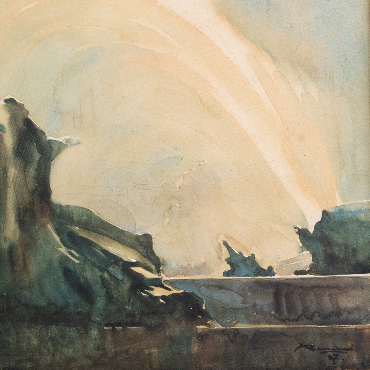 Aquarelle sur papier, par Ernesto Giuliano Armani, "La fontaine", 1927-photo-1