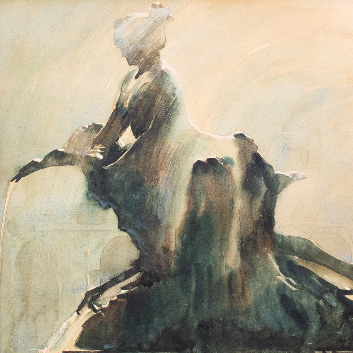 Aquarelle sur papier, par Ernesto Giuliano Armani, "La fontaine", 1927-photo-2