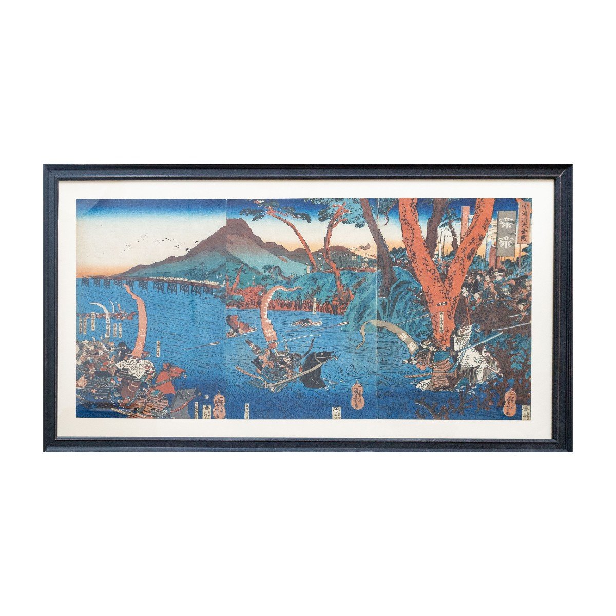 Polychrome Silograph On Washi Paper, Ujigawaô-kassen The Battle Of The Uji River, 1839-photo-2