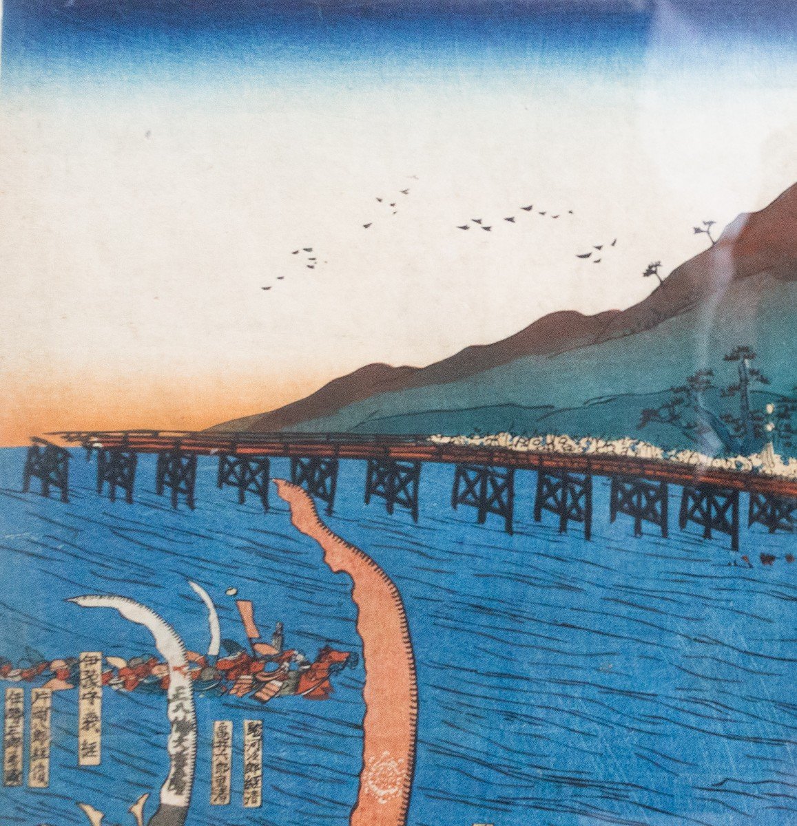 Polychrome Silograph On Washi Paper, Ujigawaô-kassen The Battle Of The Uji River, 1839-photo-2