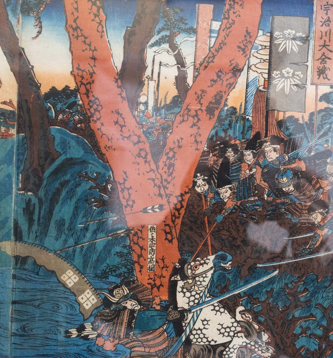 Polychrome Silograph On Washi Paper, Ujigawaô-kassen The Battle Of The Uji River, 1839-photo-3