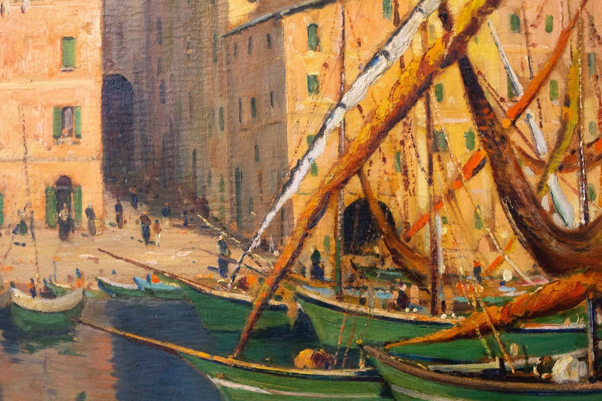 Oil On Panel, By Giovanni Colmo, "village Of Camogli," 1940s, Signed-photo-5