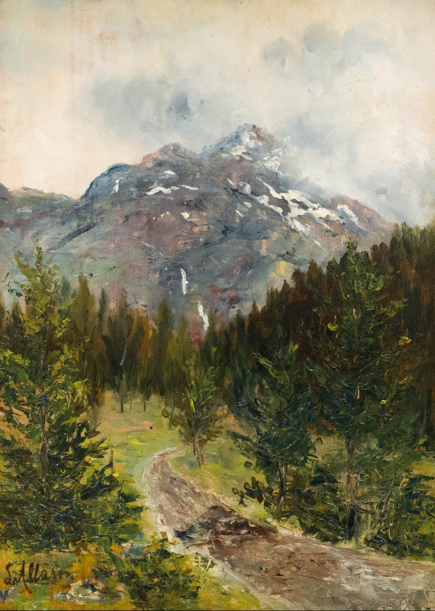 Oil On Panel By Silvio Allason, "mont Blanc, La Thuile," Signed, 1900