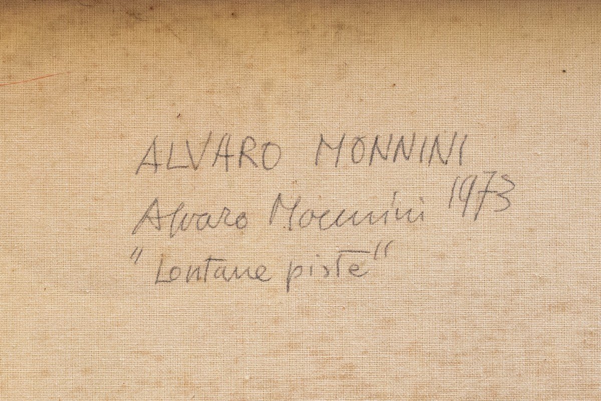 Oil On Canvas, By Alvaro Monnini, "lontane Piste," Signed, 1973-photo-5