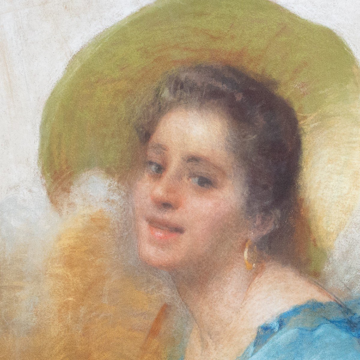 Pastel On Paper, By Giacomo Grosso, "portrait Of A Girl," Epoch Late 1800s Early 1900s-photo-1