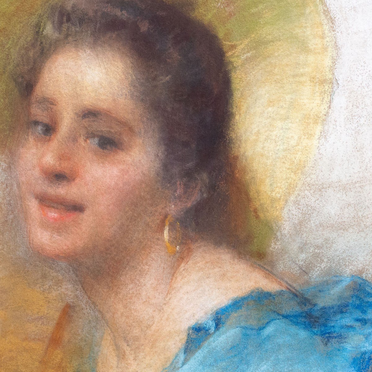 Pastel Sur Papier, Par Giacomo Grosso, 'portrait d'Une Jeune Fille', Fin 19e Siècle Début 20e -photo-2