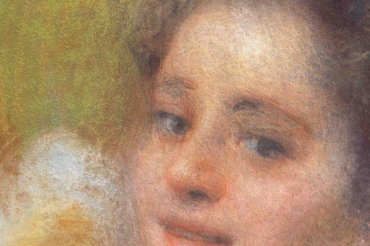 Pastel On Paper, By Giacomo Grosso, "portrait Of A Girl," Epoch Late 1800s Early 1900s-photo-5