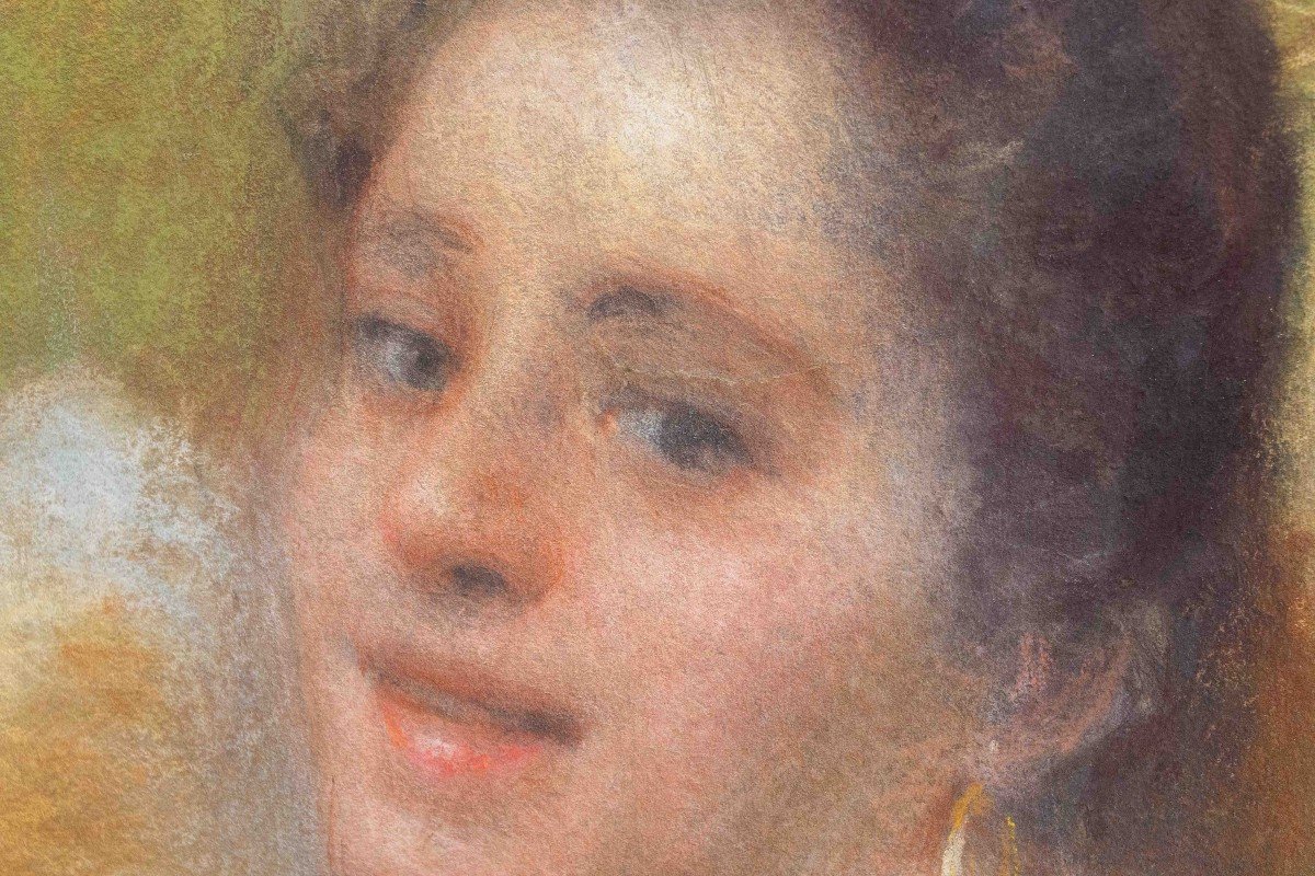 Pastel On Paper, By Giacomo Grosso, "portrait Of A Girl," Epoch Late 1800s Early 1900s-photo-6