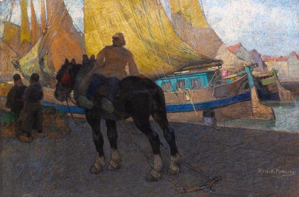 Pastel On Paper, By A.matteoda Rossotti "boats On The Canal," Signed, Late 19th Century-photo-7