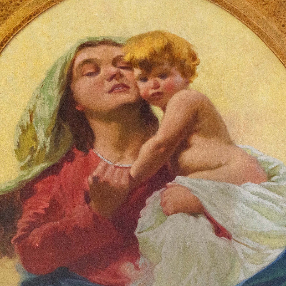 Umberto Gnata, Huile Sur Toile, "mater Purissima", Par Domenico Morelli, Années 1940-photo-1