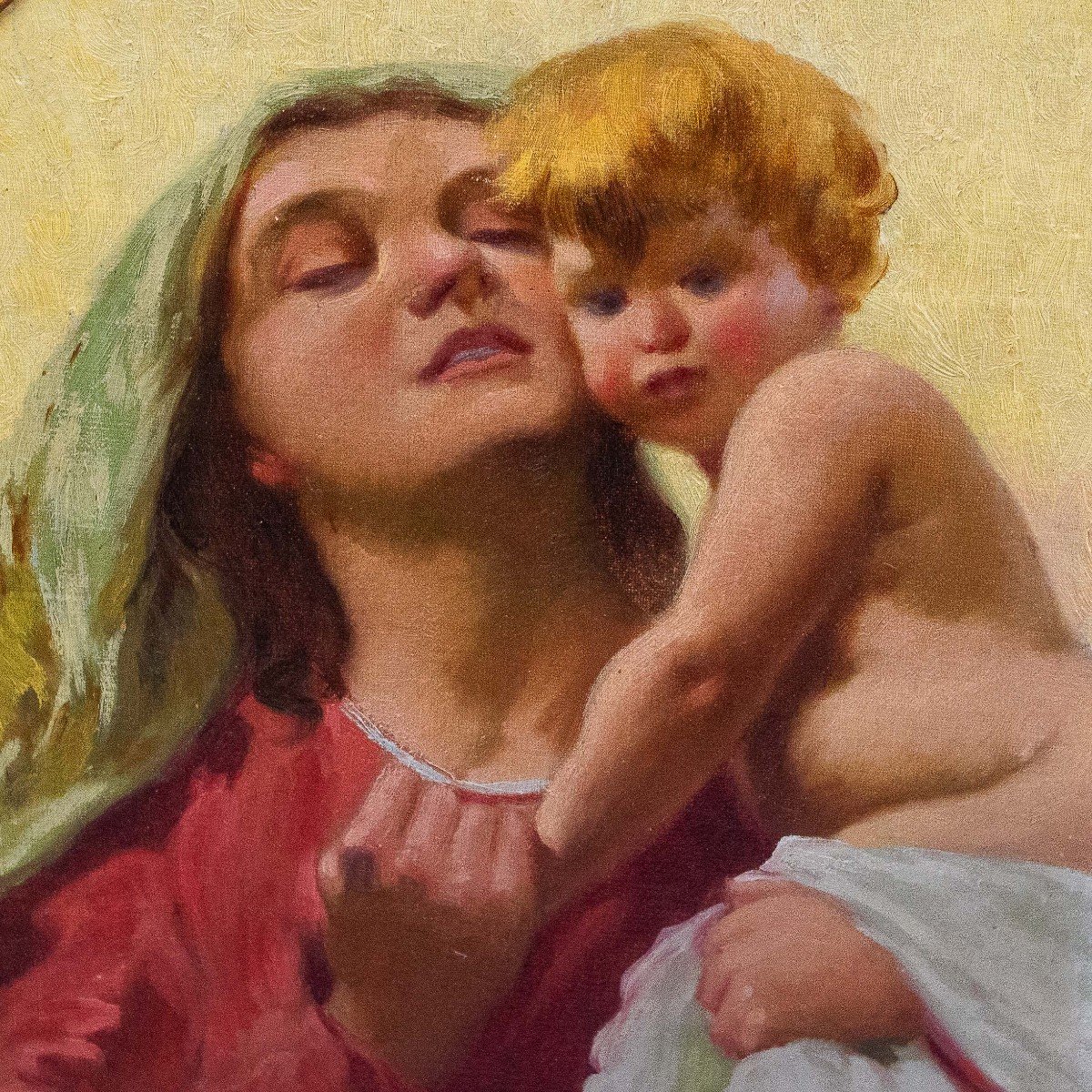 Umberto Gnata, Huile Sur Toile, "mater Purissima", Par Domenico Morelli, Années 1940-photo-5