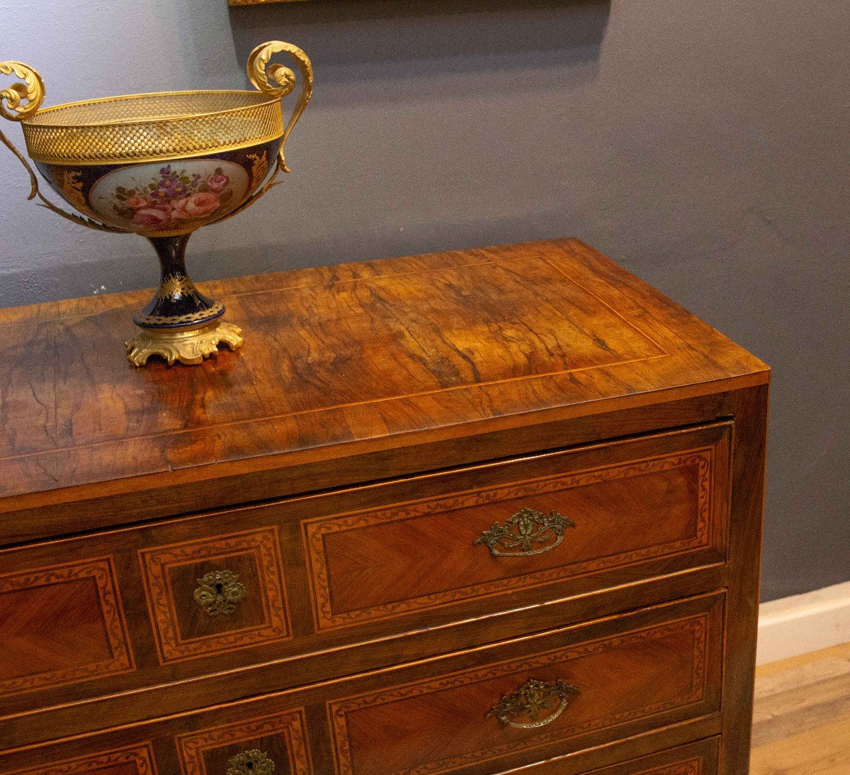 Walnut Chest Of Drawers With Inlays, Original Directorate, Late 1700s-photo-2