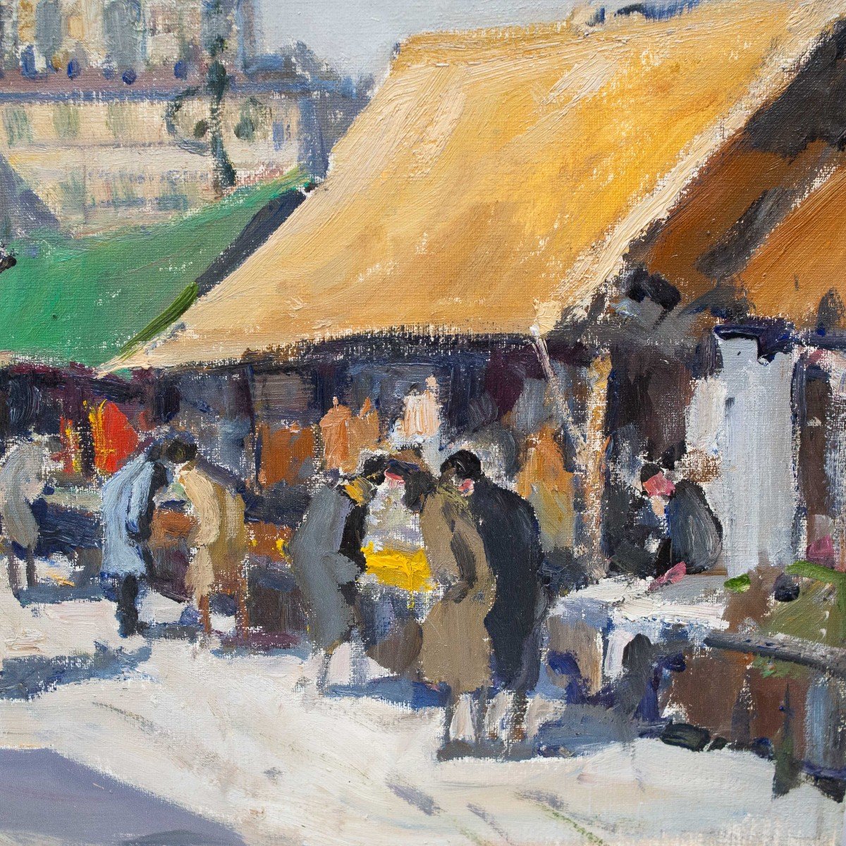 Painting By Carlo Musso, "the Turin Market," Oil On Canvas, 1940s-photo-1