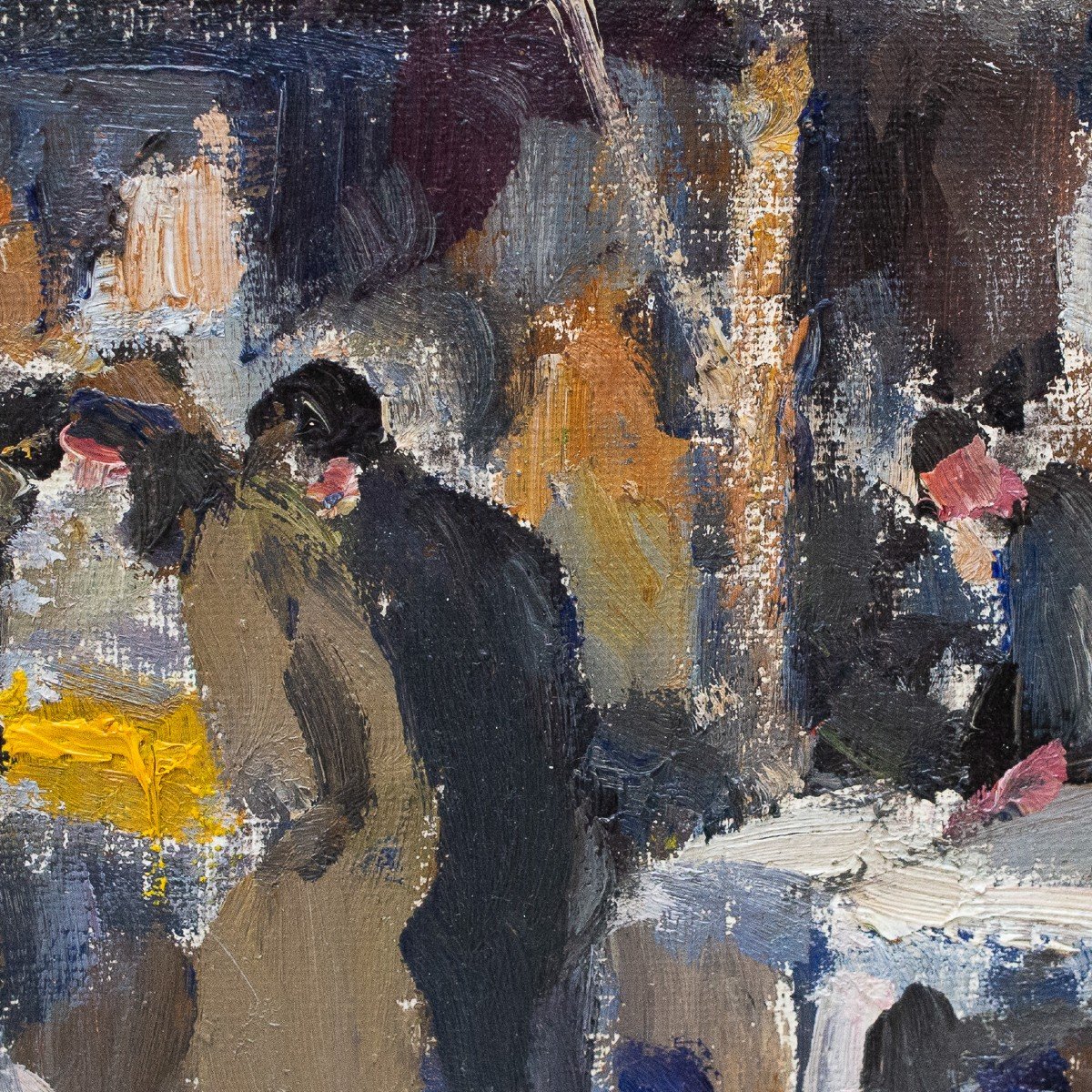 Painting By Carlo Musso, "the Turin Market," Oil On Canvas, 1940s-photo-3