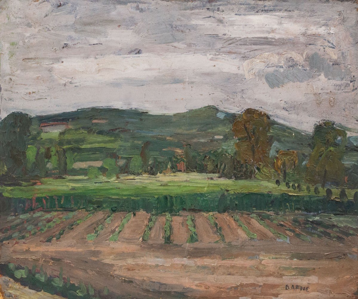 Maugham Casorati Daphne, "paysage", Huile Sur Carton, Années 1950