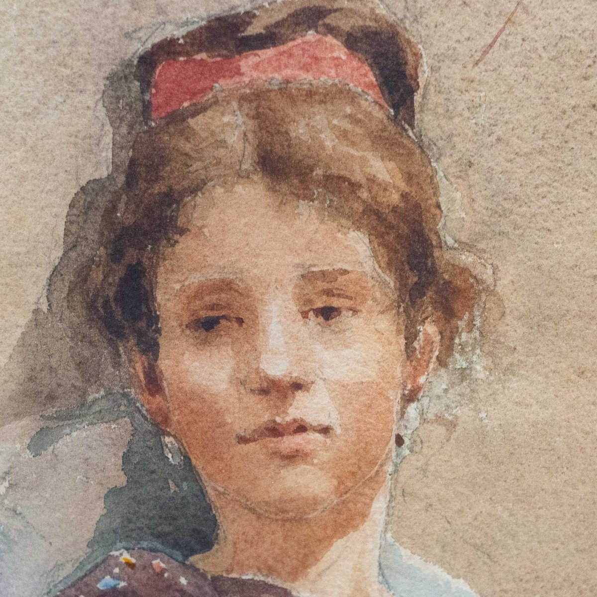 Pair Of Watercolors On Paper, "portraits Of Female Figures, Signed, Late 19th Century Period-photo-2