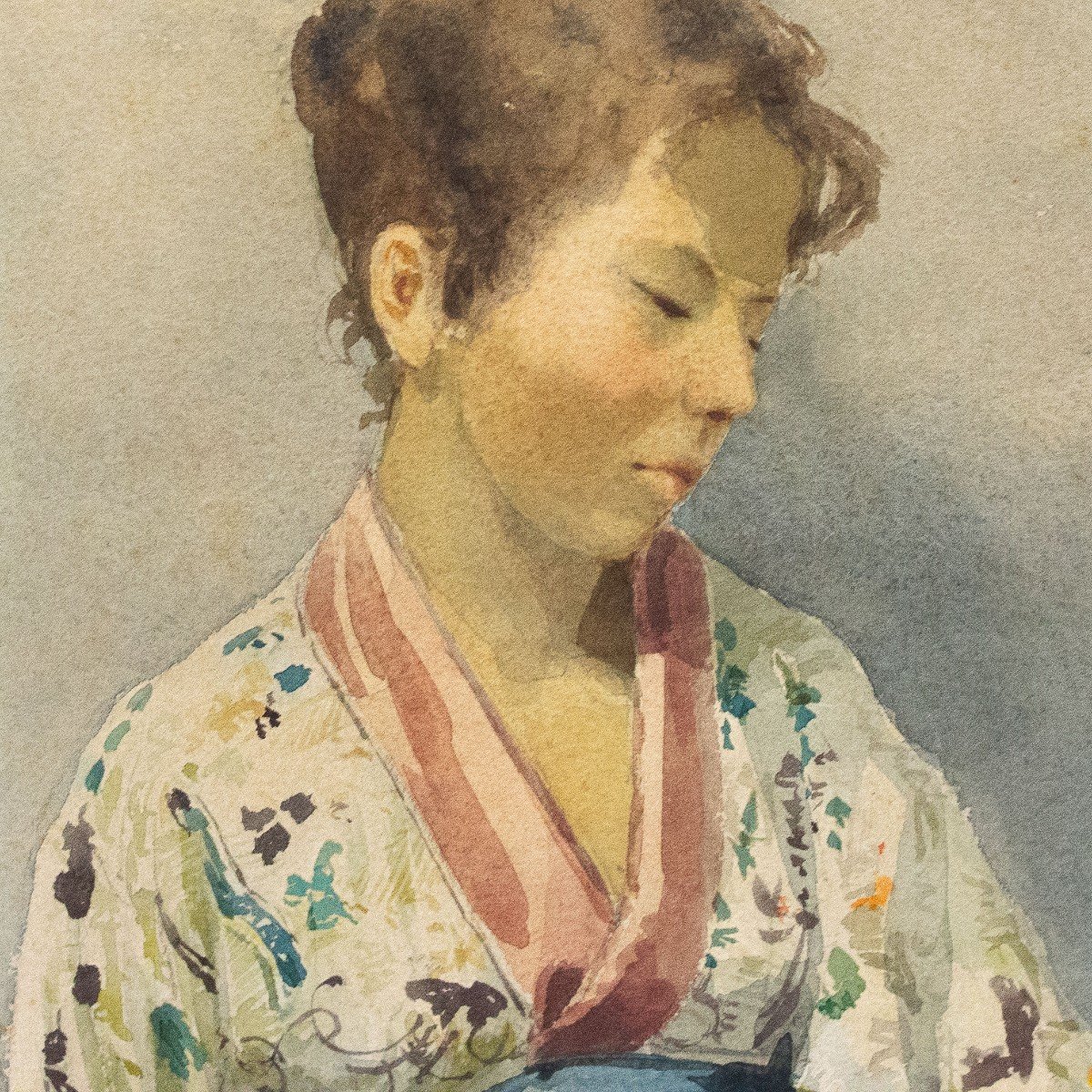 Pair Of Watercolors On Paper, "portraits Of Female Figures, Signed, Late 19th Century Period-photo-5
