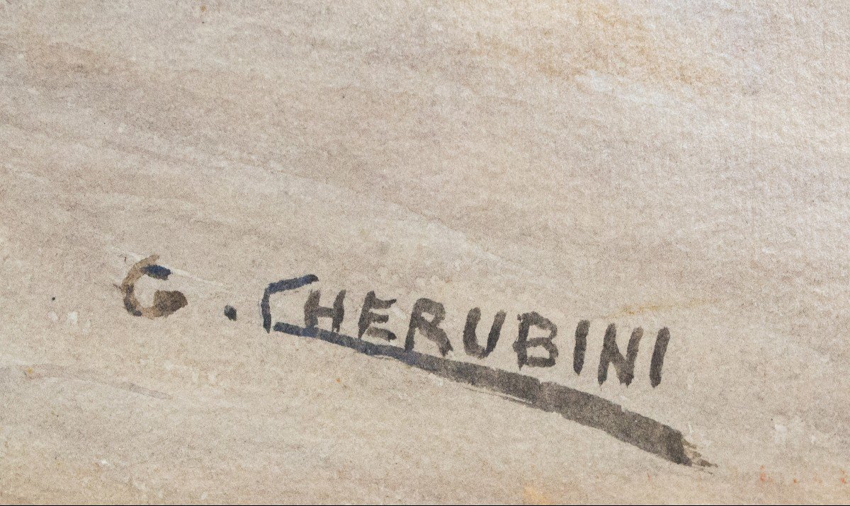 Giuseppe Cherubini, "piazza S. Marco Venezia", Aquarelle Sur Papier, Signée, Années 1950-photo-4