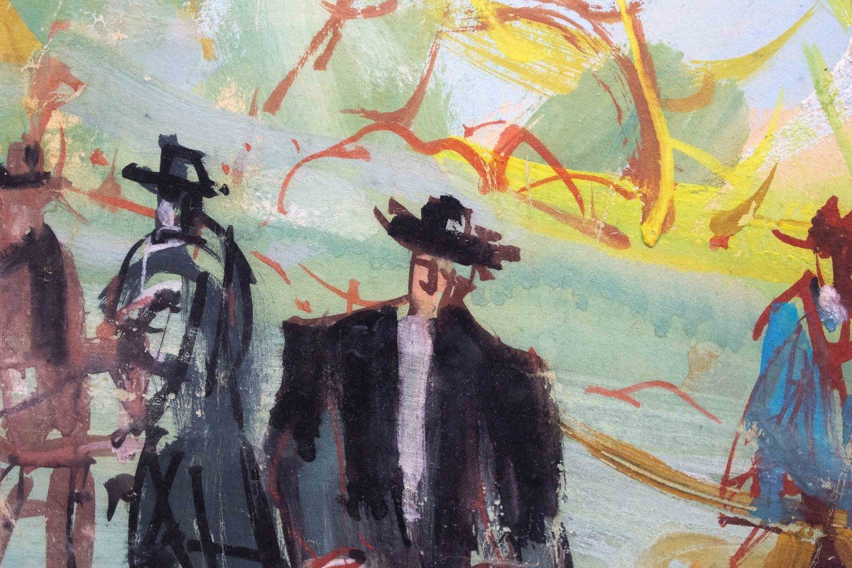 Tempera Sur Carton, Par Luigi Spazzapan, "promenade Dans Le Parc", Première Moitié Du XXe -photo-4