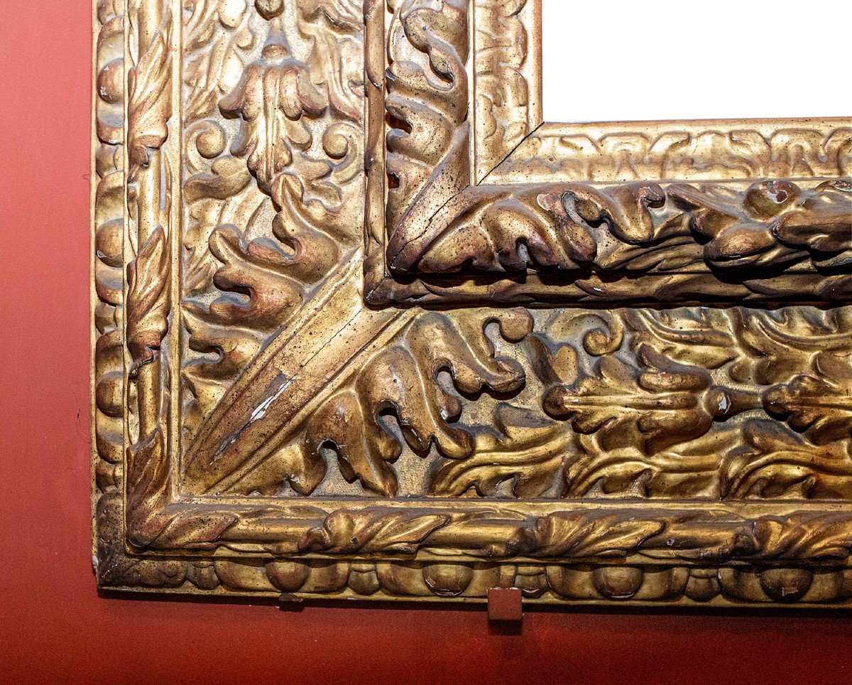 Large Carved Gilded Wood Frame, Seventeenth-century Style, Early 20th Century Era.-photo-2